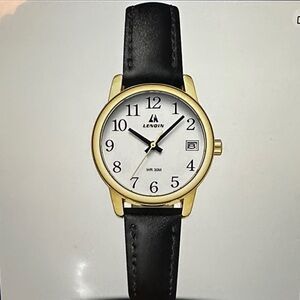 Women’s Classic Gold-Tone Round Watch with Black Leather Strap